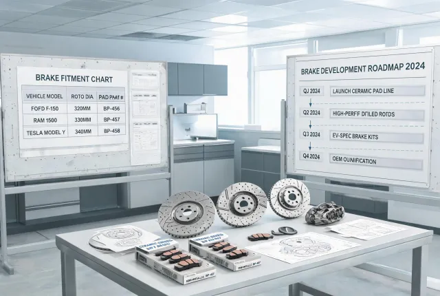 Brake engineering roadmap wall with components
