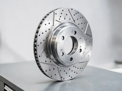 Machined brake rotor on bench