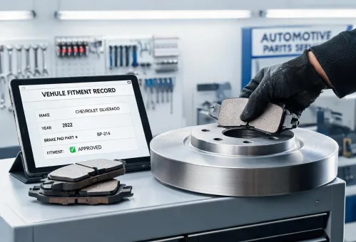 Workshop counter checking brake part fitment