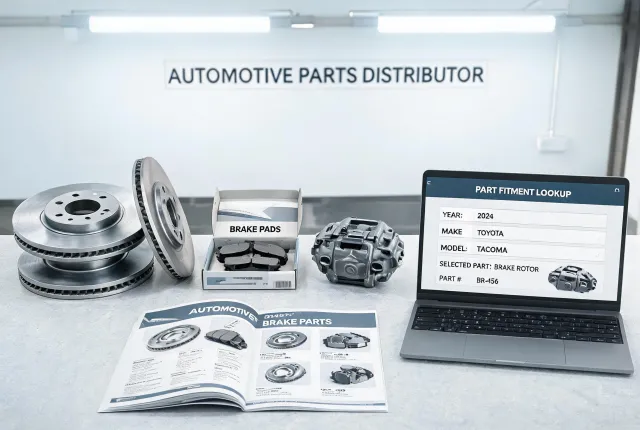 Brake parts service counter with distributor notes